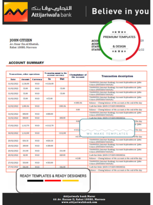 Morocco Attijariwafa bank statement template in Word and PDF format, good for address prove