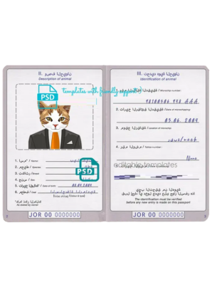 Morocco cat (animal, pet) passport PSD template, fully editable