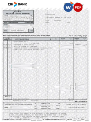 Morocco CIH bank statement Word and PDF template