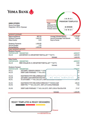 Myanmar Yoma bank statement template in Word and PDF format