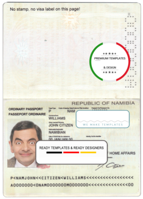 Namibia passport template in PSD format, fully editable