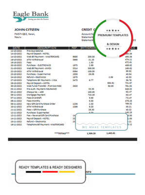 Nauru Eagle bank statement template in Word and PDF format