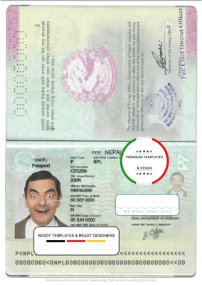 Nepal passport template in PSD format, fully editable