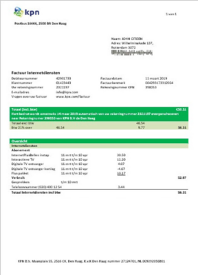 Netherlands KPN utility bill template in Word and PDF format