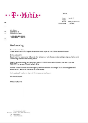 Netherlands T-Mobile utility bill template in Word and PDF format