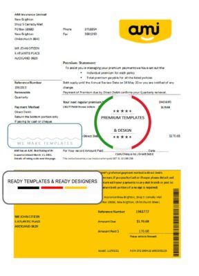 New Zealand Ami Insurance Limited bank statement template in Excel and PDF format