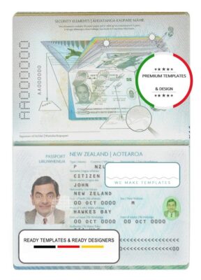 New Zealand passport template in PSD format, fully editable (2005 – present)