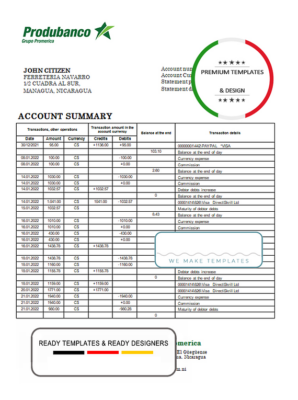 Nicaragua Banco de la Producción bank statement template, Word and PDF format (.doc and .pdf)