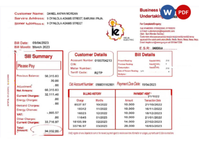 NIGEIA IKEJA utility bill Word and PDF template