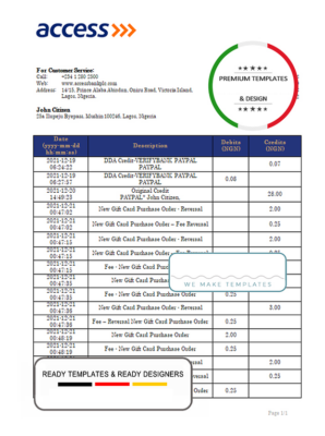 Nigeria Access bank statement template, Word and PDF format (.doc and .pdf)