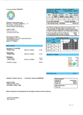 Nigeria Nigerian Electricity Regulatory Commission electricity utility bill template in Word and PDF format