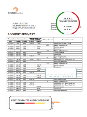 North Macedonia Stater bank statement template, Word and PDF format (.doc and .pdf)