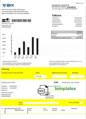 Norway BKK electricity utility bill template in Word and PDF format, good for address prove