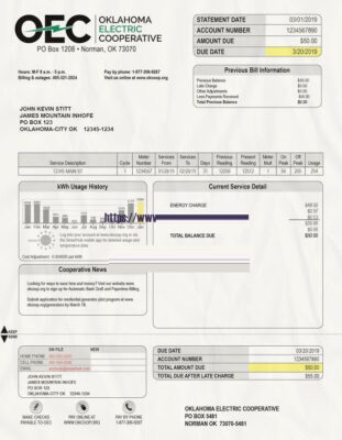 Oklahoma Utility Bill Psd Template : Oklahoma Proof of address Psd Template