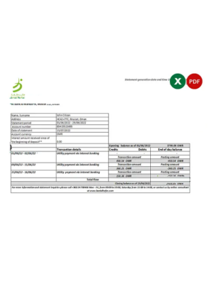 Oman Bank Dhofar bank statement Excel and PDF template