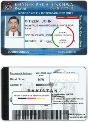 Pakistan driver license template in PSD format, with all fonts, fully editable