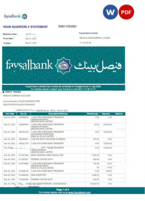 PAKISTAN FAYSAL BANK statement Word and PDF template