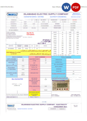 PAKISTAN IESC utility bill Word and PDF template