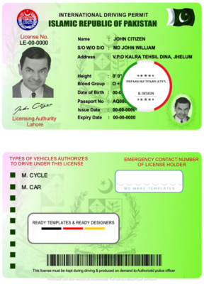 Pakistan international driving permit template in PSD format, fully editable