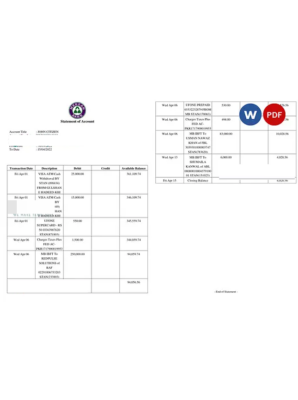 Pakistan Meezan bank statement Word and PDF template, 2 pages