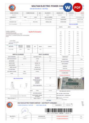 PAKISTAN MULTAN ELECTRIC POWER utility bill Word and PDF template