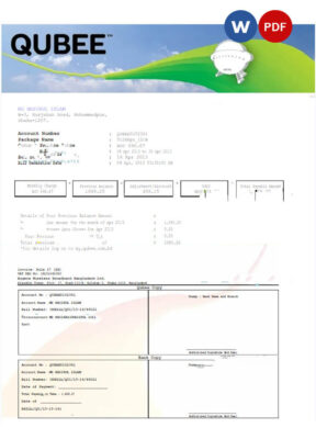 PAKISTAN QUBEE utility bill Word and PDF template