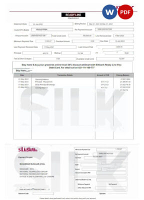 PAKISTAN SILKBANK statement Word and PDF template