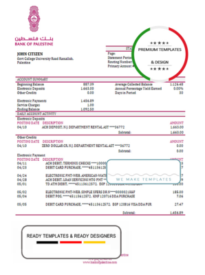 Palestine Bank of Palestine bank statement template in Word and PDF format