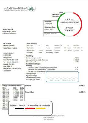 Palestine Electric Company (PEC) utility bill template in Word and PDF format