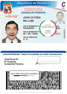 Panama driving license template in PSD format, fully editable