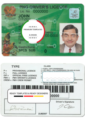 Papua New Guinea driving license template in PSD format, 2020 – present