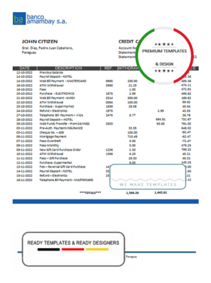 Paraguay Banco Amambay bank statement template in Word and PDF format