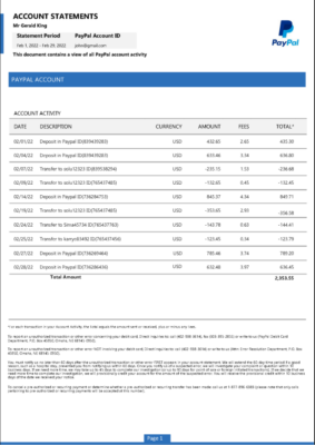 PayPal Account Statement Template in Word & PDF formats