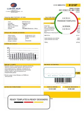 Peru Luz Del Sur utility bill template, fully editable in PSD format