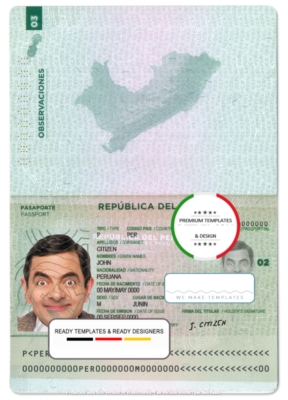 Peru passport template in PSD format, fully editable