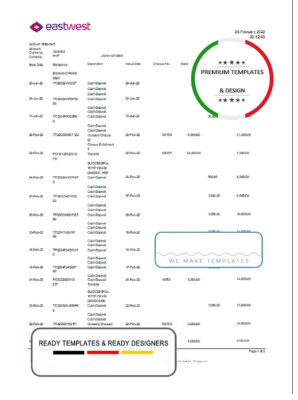 Philippines EastWest bank statement template in Excel and PDF format