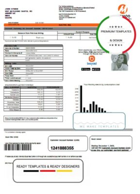 Philippines Meralco electricity utility bill template in Word and PDF format, version 2