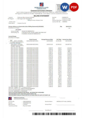 Philippines Robinson Land Corporation utility bill Word and PDF template