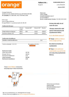 Poland Orange utility bill template in Word and PDF format