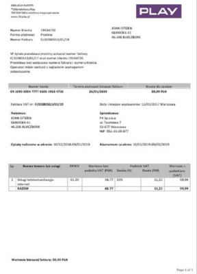 Poland Play utility bill template in Word and PDF format