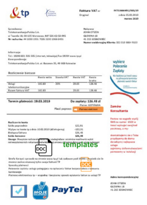 Poland TP utility bill template in Word and PDF format