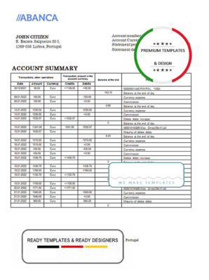 Portugal Abanca bank statement template in Word and PDF format