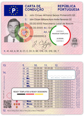 Portugal driving license template in PSD format, with all fonts, fully editable