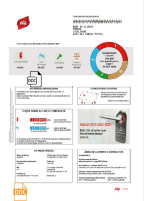 Portugal EDP utility bill template in Word and PDF format, good for address prove