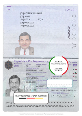 Portugal passport template in PSD format, fully editable (2017- present)