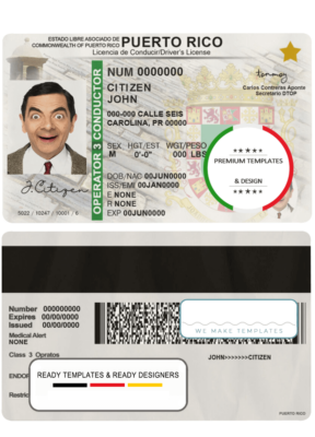 Puerto Rico driving license template in PSD format, fully editable