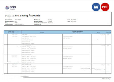 QATAR QNB ALAHLI bank statement Word and PDF template, version 2