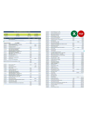 real 300 random bank transactions, Excel and PDF template, 7 pages