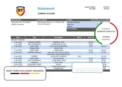 Romania Banca Transilvania bank statement template in Word and PDF format, version 2