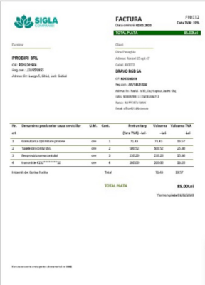 Romania SIGLA COMPANIEI utility bill template in Word and PDF format